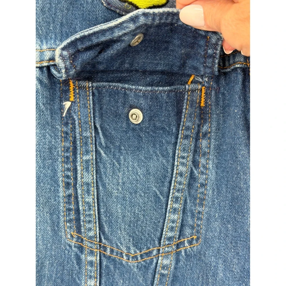 Vintage Denim Trucker Jacket Custom Mens Medium Patchwork One of a Kind - Picture 3 of 11